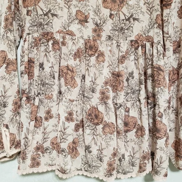 Altar’d State blouse light pink floral baby doll tiered peplum long slee… - Picture 3 of 8